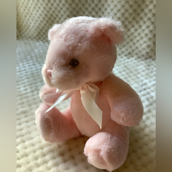 FIRST & MAIN Pink Pastel Pal Plush Bear Rattle Stuffed Animal Embroidered Eyes - Picture 14 of 14